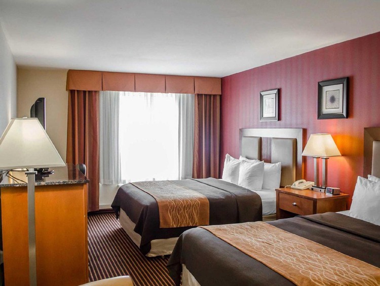 Two queen beds in hotel room in Harrisburg